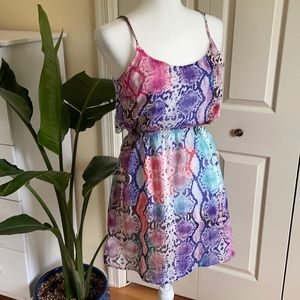 Flowy backless beach summer dress, M colorful python print